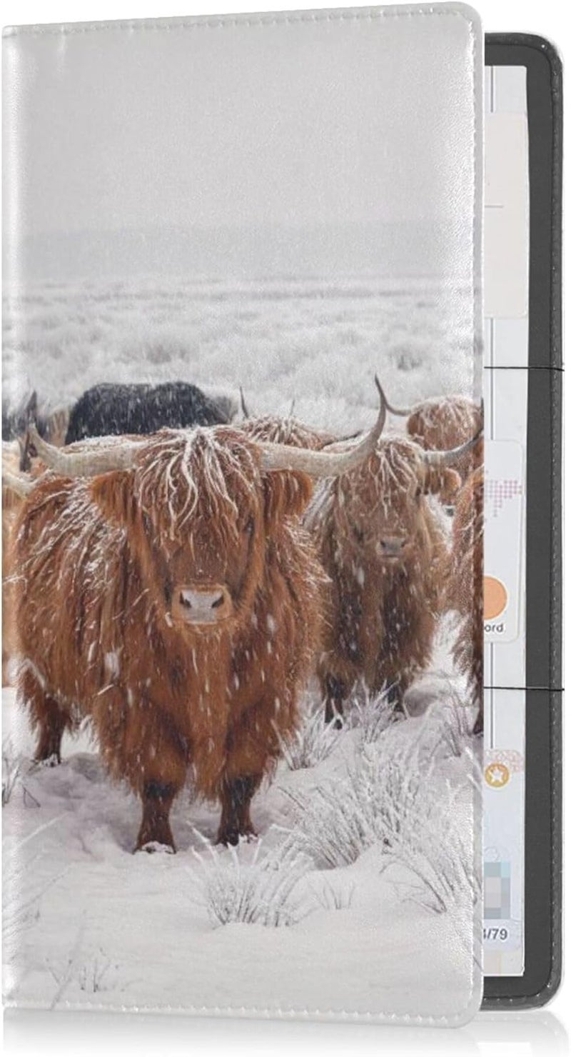 LIQING Car Registration and Insurance Card Holder, Winter Scottish Highland Cow Glove Box Organizer Card Document Wallet - Image 5